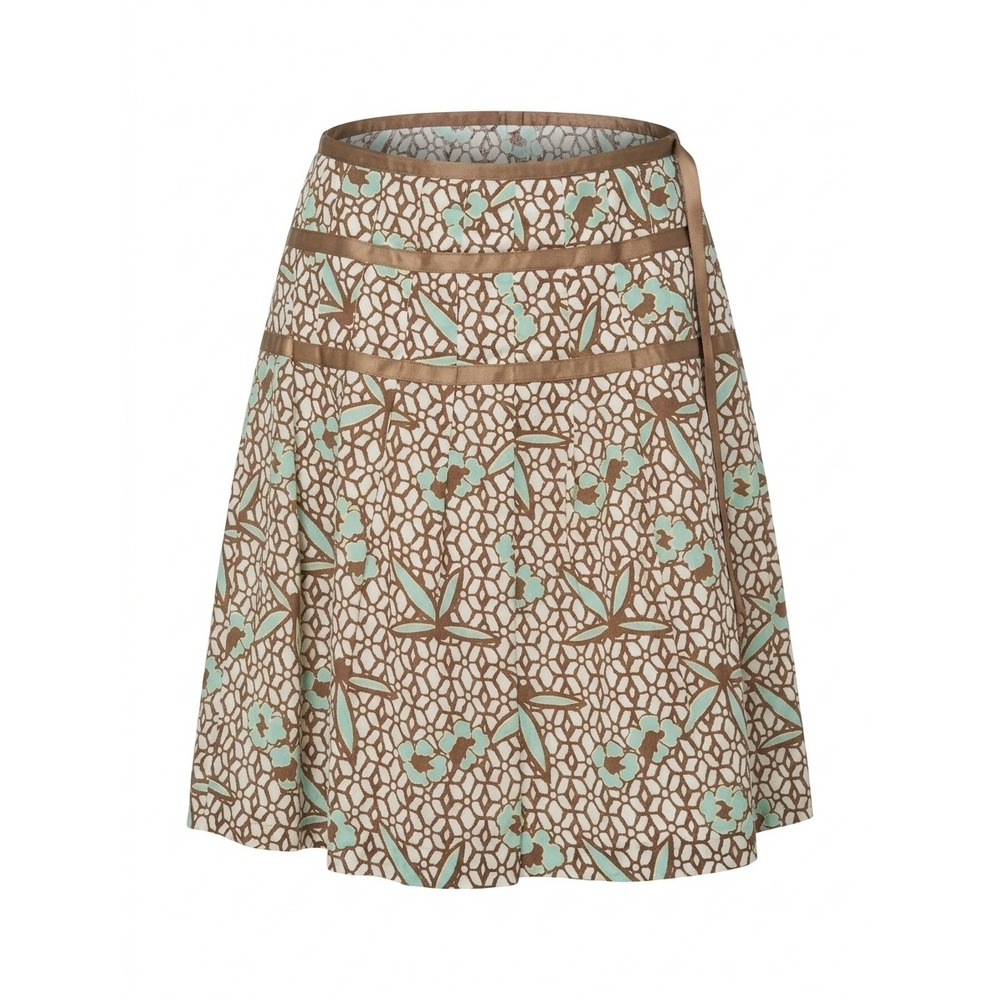 Gap Womens Y2K Brown Sea Foam Floral Lattice Pleated A-Line Skirt Satin Trim S 2